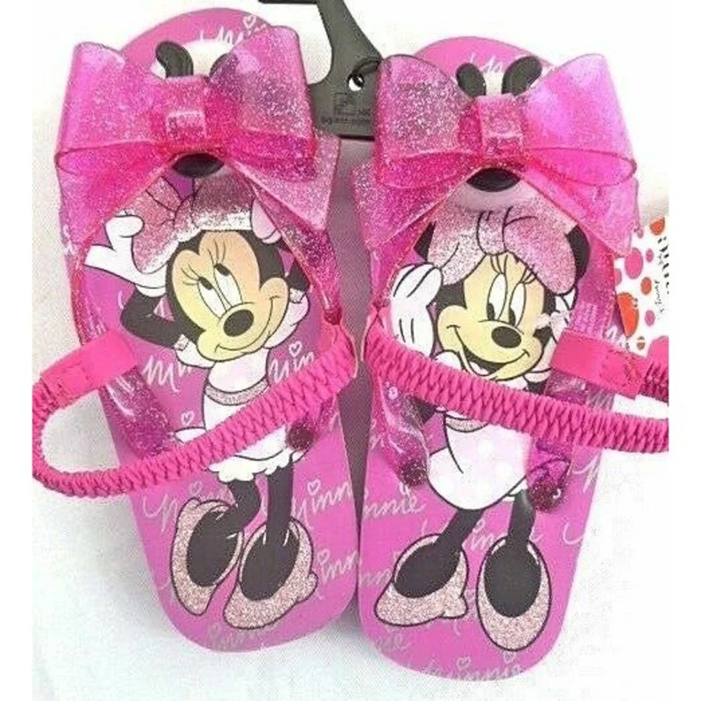 Disney Minnie Mouse Sandals Toddler Girls Size Small 5-6 Pink Flip‎ Flops NEW